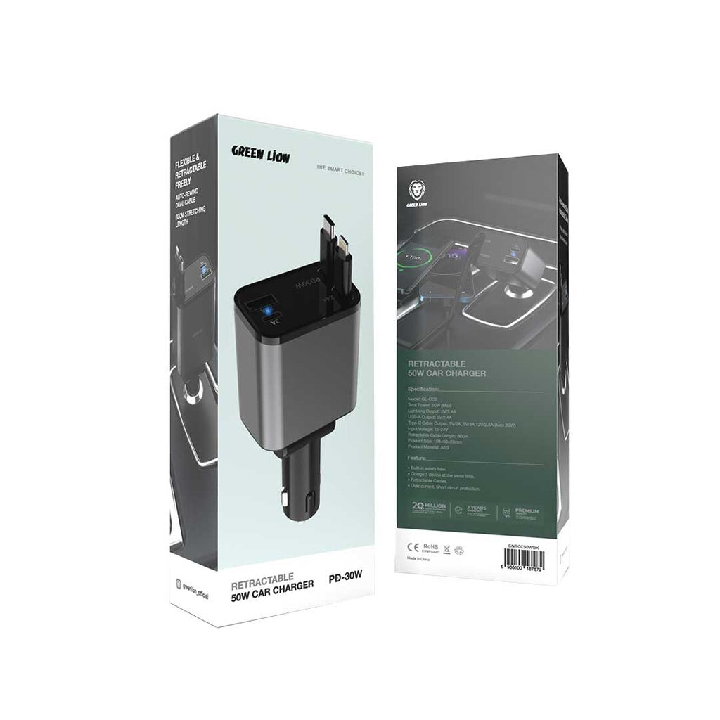 Green Lion Green Lion Retractable 50W Car Charger